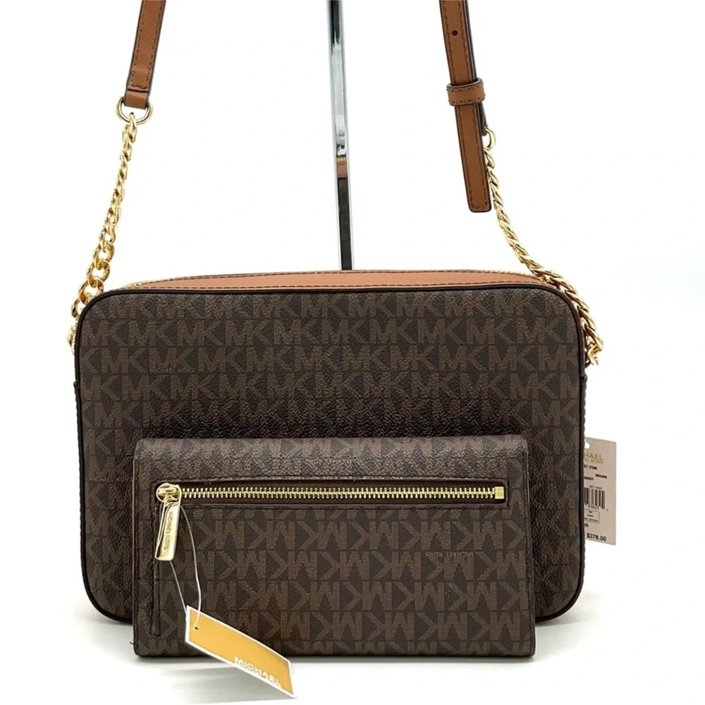 Michael Kors Large EW Crossbody Bag & Large Trifold Wallet Brown/ Gold - Picture 4 of 13